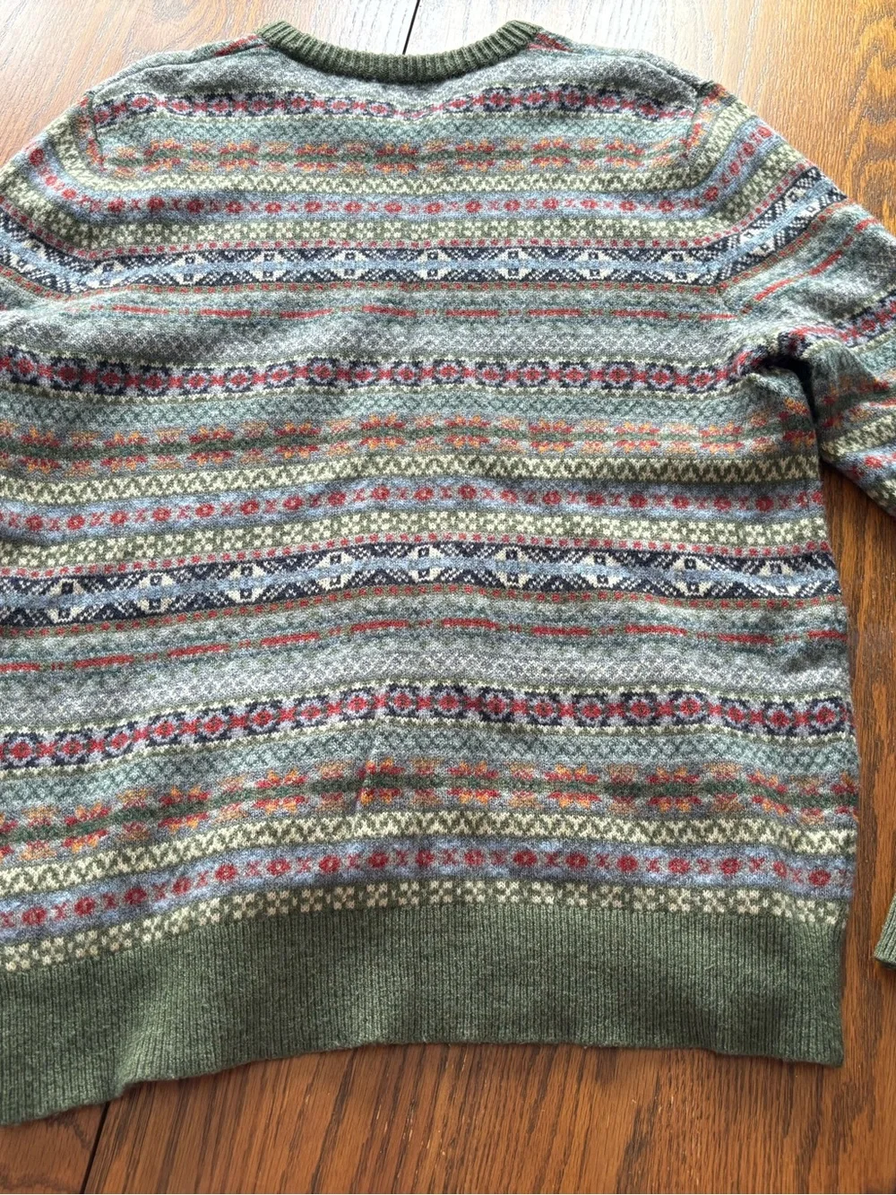 J crew mens fair isle wool blend sweater green blue L